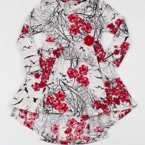 Ecru-red children's dress with print