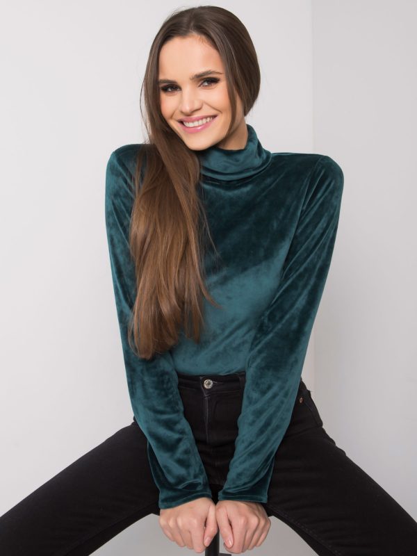 Green velour blouse with turtleneck Millau