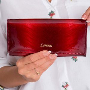 Red oblong women's wallet leather