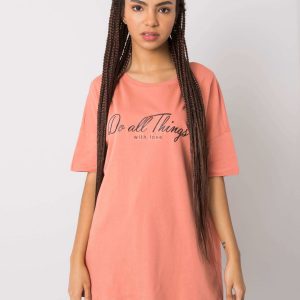 Peach T-shirt with the inscription Layla RUE PARIS