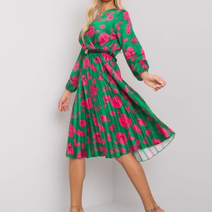 Oviedo Green and Pink Patterned Pleated Dress