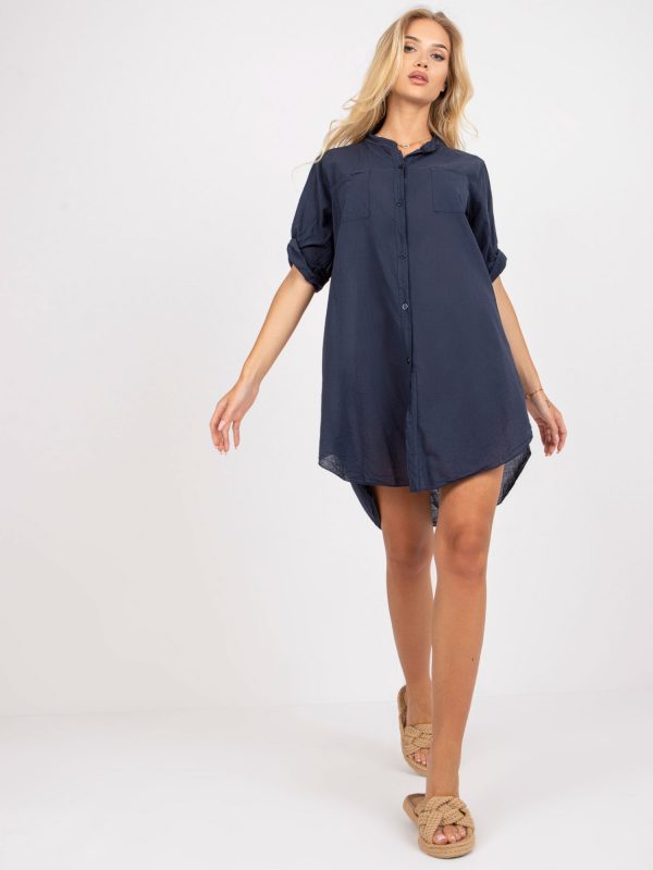 Navy blue airy long shirt in cotton OCH BELLA