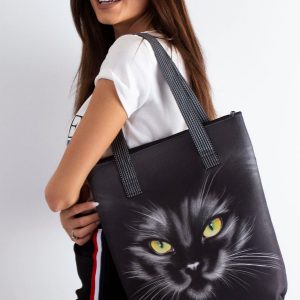 Black Cat Printed Bag