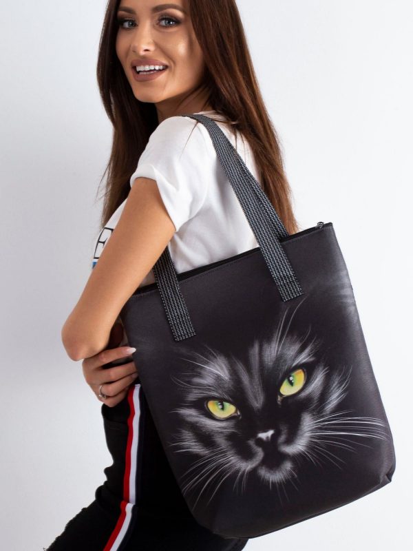 Black Cat Printed Bag