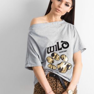 Grey blouse with animal motif