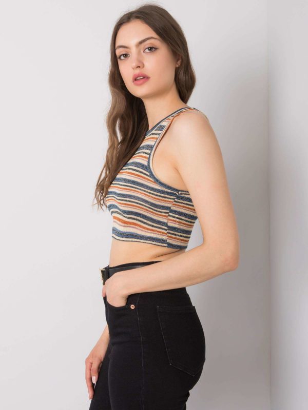 Beige and navy blue striped top Luisa RUE PARIS