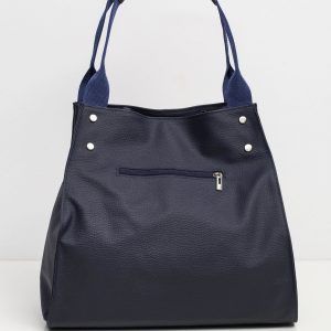 Navy blue faux leather handbag