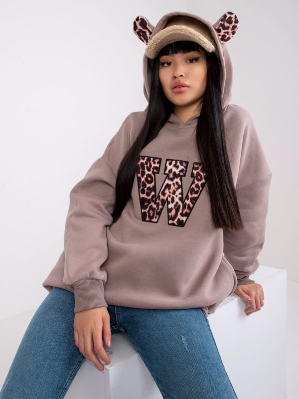 Dark beige sweatshirt with hoodie Bari