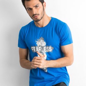 Blue Cotton Printed Men's T-Shirt