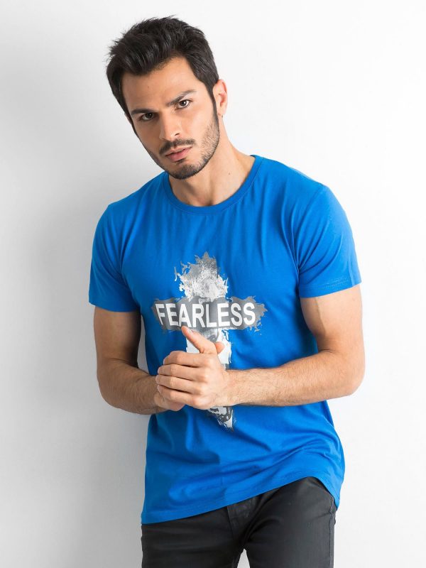 Blue Cotton Printed Men's T-Shirt