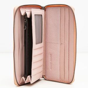 Light pink zipper leather wallet