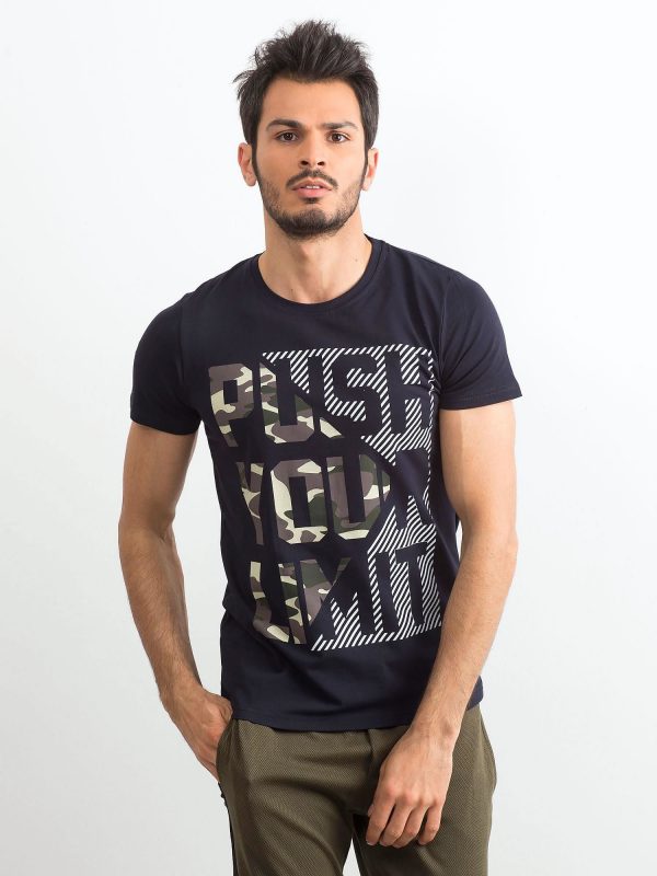 Navy Blue Men's T-Shirt with Print