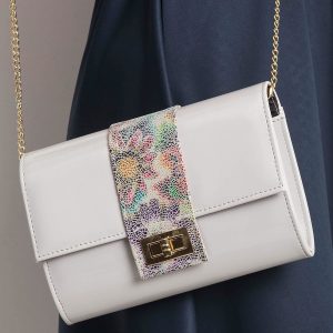 Gray clutch bag with floral motif