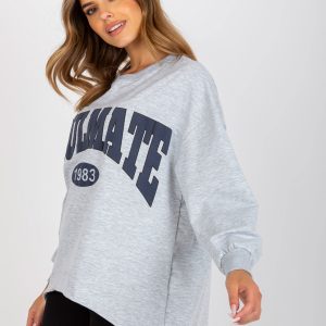 Grey-navy blue hoodless sweatshirt with round neckline