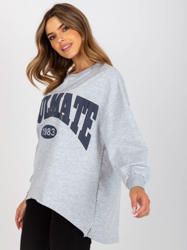 Grey-navy blue hoodless sweatshirt with round neckline