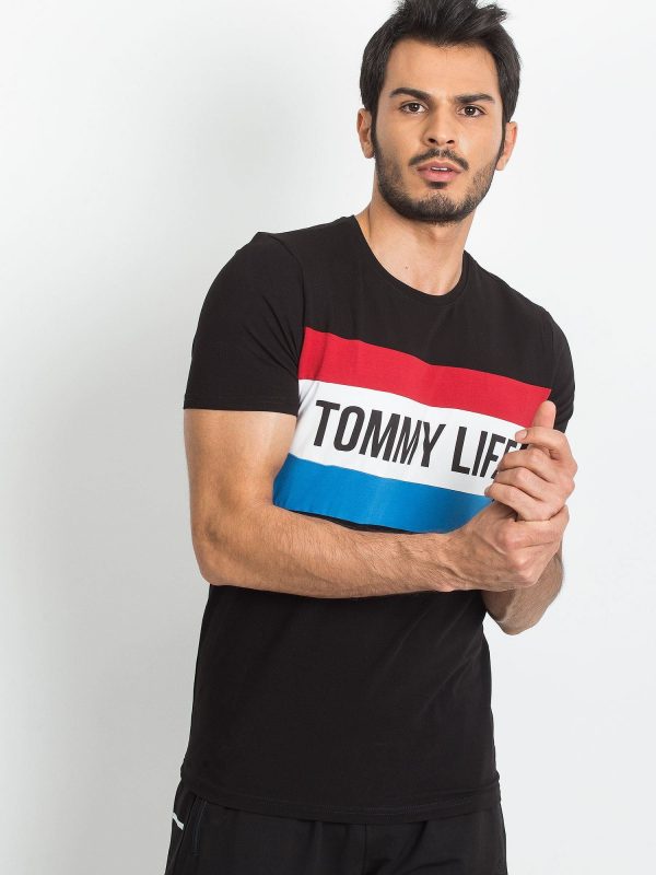 TOMMY LIFE Men's Black T-Shirt