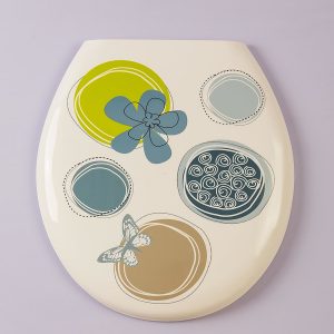 White toilet board with colorful patterns