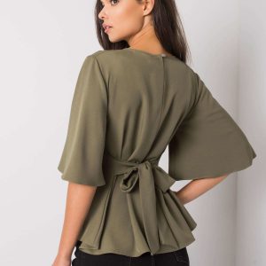 Khaki blouse with tie Mayssa RUE PARIS