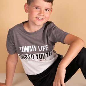 TOMMY LIFE Grey-black boy t-shirt