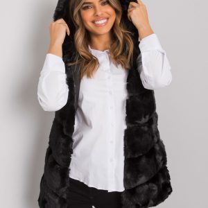 Black fur vest with hood Foggia OCH BELLA