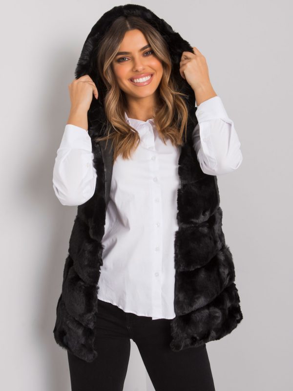 Black fur vest with hood Foggia OCH BELLA