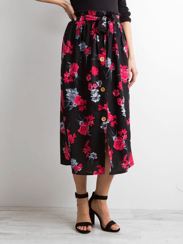 Black floral midi skirt