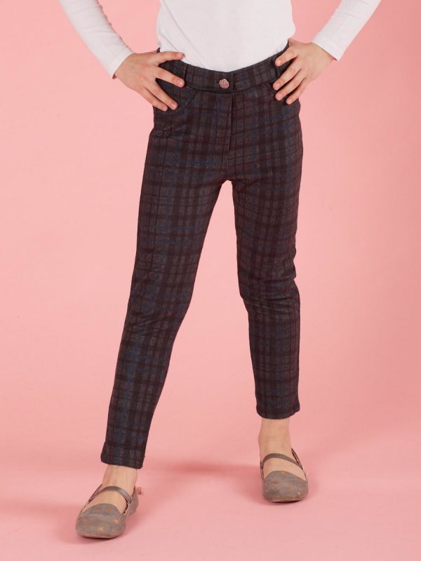 Dark gray plaid pants for girl