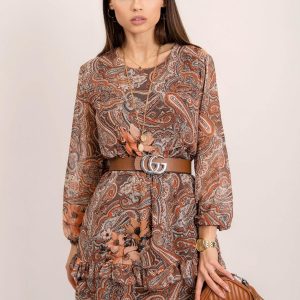 RUE PARIS Brown and beige Whitney dress