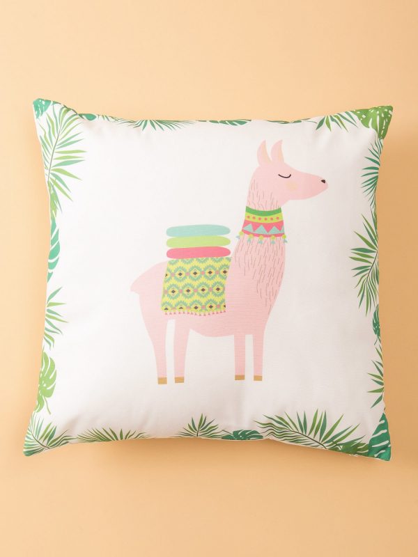 White pillow with colorful print