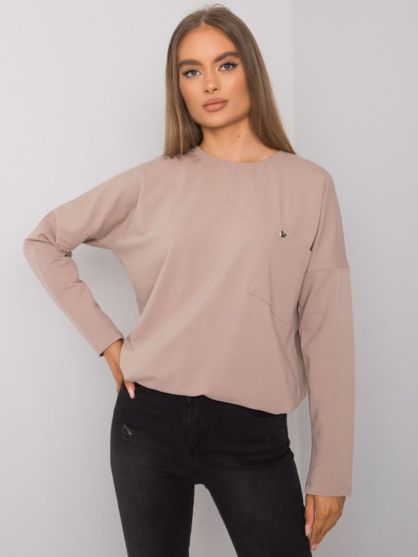 Dark beige basic blouse with pocket Norine