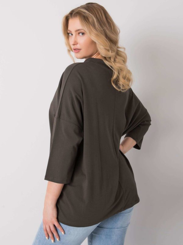 Dark khaki plus size blouse with Philomena rhinestones