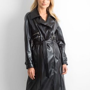 BY O LA LA Black eco-leather coat