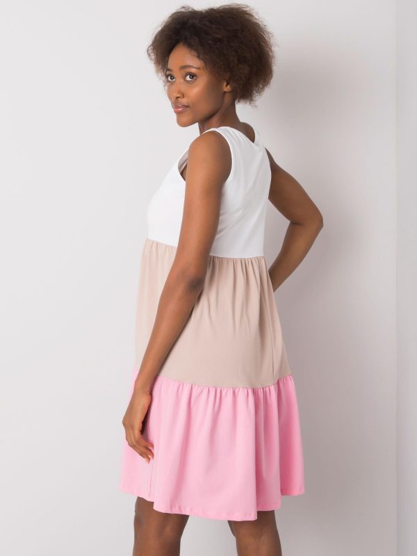 Sheyla RUE PARIS pink and beige cotton dress