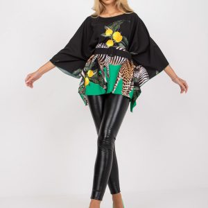 Black Loose One Size Blouse in Animal Printy