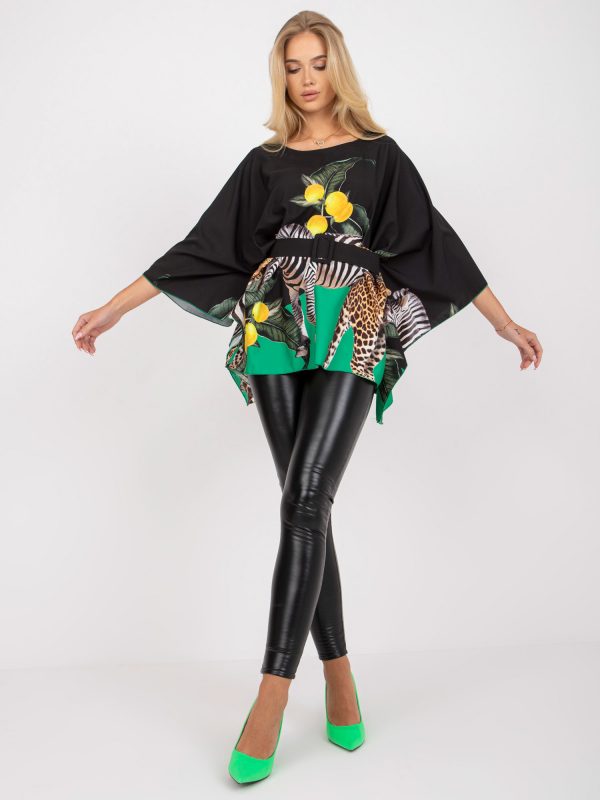 Black Loose One Size Blouse in Animal Printy