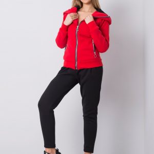 Red Casual Tracksuit with Highly Fastened Hood