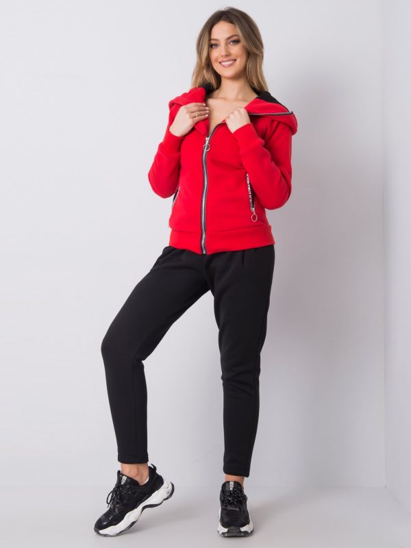 Red Casual Tracksuit with Highly Fastened Hood