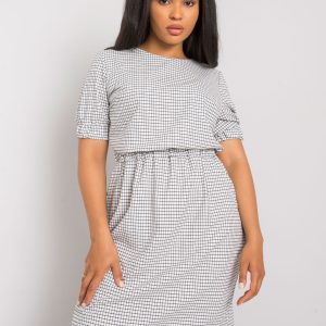 Glorielle White Plus Size Checkered Dress