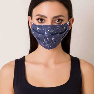 Navy blue protective mask with print