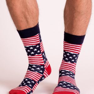 Navy Blue and Red Patterned Men's Socks