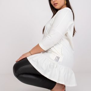 Ecru sweatshirt tunic plus size with frills Elisabeth