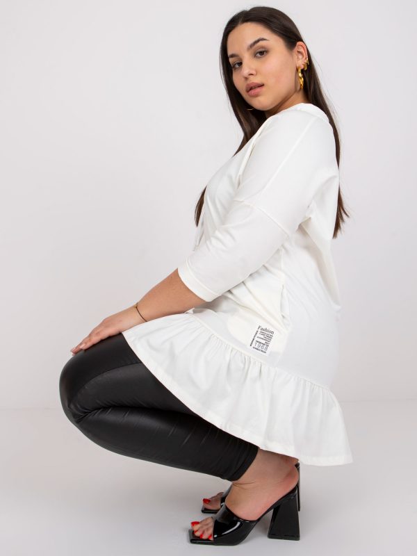 Ecru sweatshirt tunic plus size with frills Elisabeth