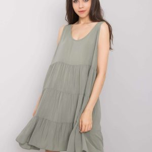 Khaki dress with ruffle Bridgette OCH BELLA