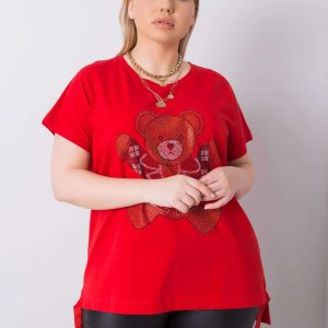 Red plus size blouse with Marlene applique