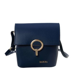 Dark blue leather messenger bag BADURA