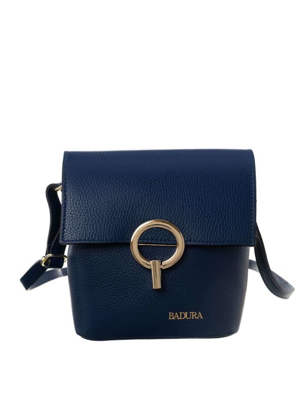 Dark blue leather messenger bag BADURA