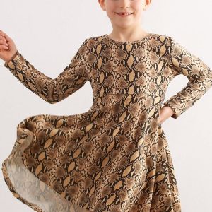 Dark Beige Snake Pattern Children's Dress