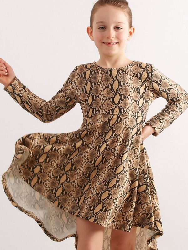 Dark Beige Snake Pattern Children's Dress