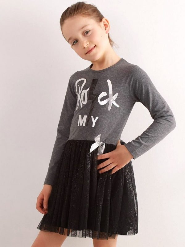 Dark Grey Cotton Dress for Girl