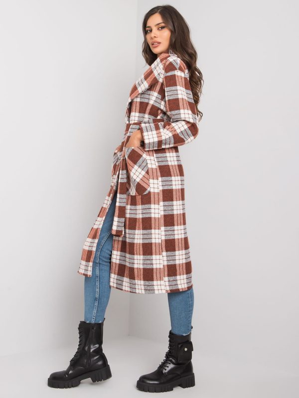 Fanita white and brown plaid coat